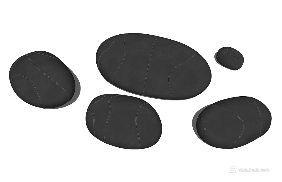 Black Oval Shaped Ottoman Set With Stitched Upholstery For Living Room Decor 3d model 