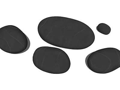 Black Oval Shaped Ottoman Set With Stitched Upholstery For Living Room Decor 3d model