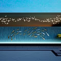 Modern Feature Wall With Lighting Water Ripple Design And Golden Fish Decorations