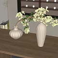 Elegant White Textured Vases With White Hydrangea Flowers On Wooden Table