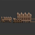 3D Rendered Wooden Fence Components With Pointed Tops Posts Benches And Ring Decorations