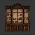 Vintage Solid Wood Bookcase With Carved Design Shelves Storage Boxes Books And Decorative Plate