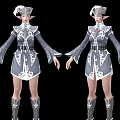 Game Movie Elf Character In Gray White Patterned Outfit With Feathered Hat And Long Boots
