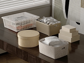 Cotton Woven Storage Basket Plastic Storage Box Rattan Woven Square Storage Basket Round Square Storage Box 3d model