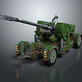 Green Military Towed Artillery Piece With Long Barrel Wheeled Trailer And Mechanical Details