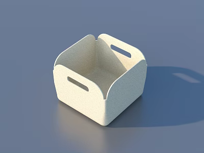 Beige Square Storage Basket with Handles and Minimalist Design on Blue Background 3d model