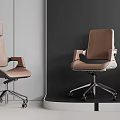 Two Modern Brown Office Chairs Featuring Ergonomic Armrests Metal Swivel Base In Minimalist Interior