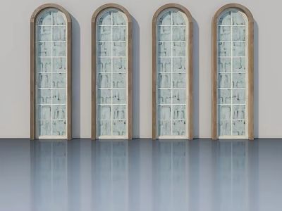 Arched Swing Doors With Wooden Frame And Grid Glass For Modern Interior 3d model