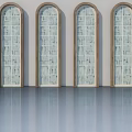 Arched Swing Doors With Wooden Frame And Grid Glass For Modern Interior
