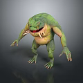 Fierce Green Monster Game Movie Character With Sharp Teeth And Clawed Limbs