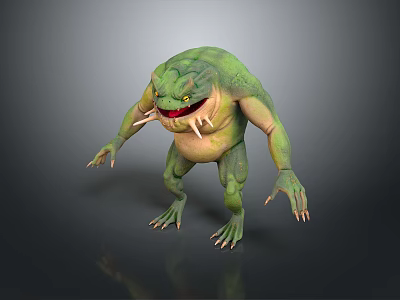 Fierce Green Monster Game Movie Character With Sharp Teeth And Clawed Limbs 3d model