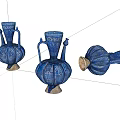 Traditional Blue Ceramic Vessels Featuring Intricate Patterns And Ornate Handles 3d model