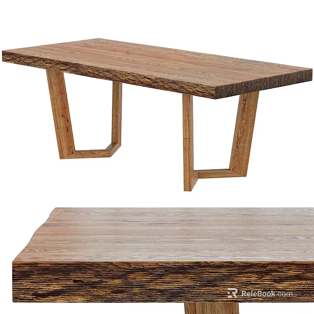 Wooden Dining Table With Natural Wood Grain Long Rectangular Shape And Modern Geometric Legs Design 3d model 