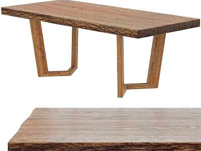 Wooden Dining Table With Natural Wood Grain Long Rectangular Shape And Modern Geometric Legs Design 3d model