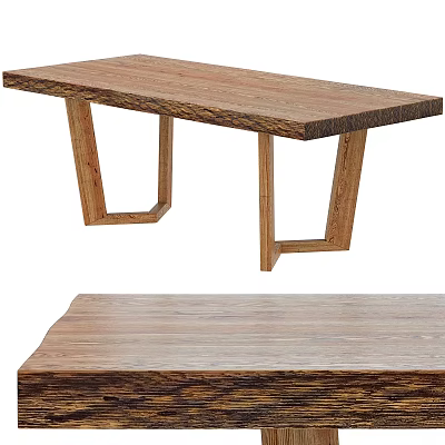 Wooden Dining Table With Natural Wood Grain Long Rectangular Shape And Modern Geometric Legs Design 3d model