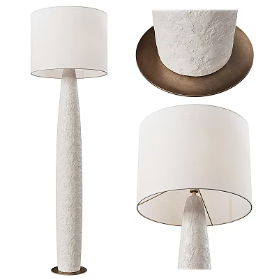 Modern Floor Lamp Design With White Textured Pole And Linen Lampshade Metal Base 3d model