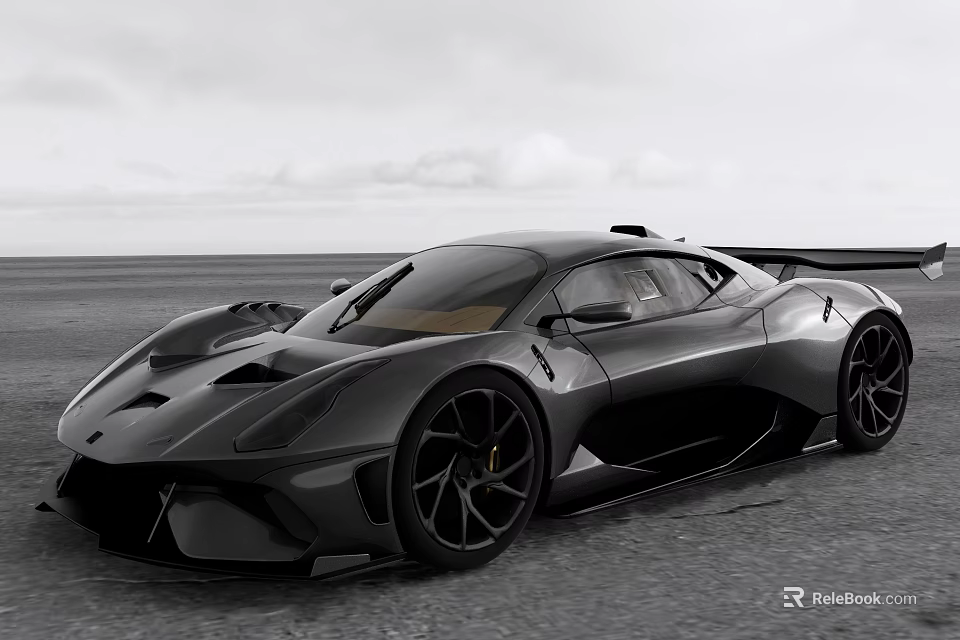 Black Sleek Supercar Featuring Aerodynamic Design On Open Road Under Cloudy Sky 3d model 