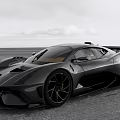 Black Sleek Supercar Featuring Aerodynamic Design On Open Road Under Cloudy Sky 3d model