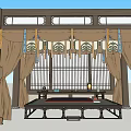 Traditional Chinese Beige Curtains With Decorative Tassels In Wooden Frame Interior