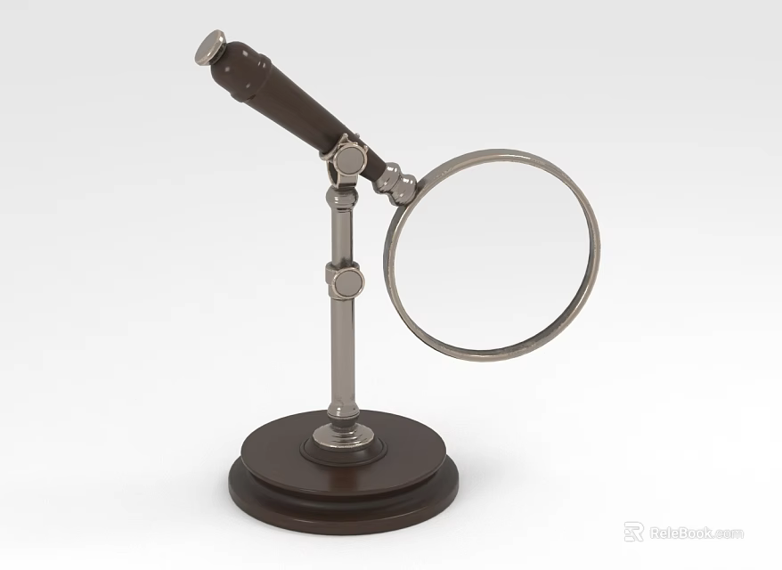 Vintage Magnifying Glass With Metal Stand And Wooden Base For Desktop Use 3d model 