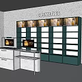 Cosmetics Display Shelves With Arranged Racks And Counter In Modern Store