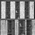Modern Open Bookcase With Metal Frames Marble Wall Books And Decorative Vases 3d model