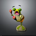 Cheerful Green Cartoon Frog In Striped Outfit Holding Colorful Maracas On White Base