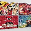 Pixel Art Wall Decor With Colorful Blocks And Multiple Panels Design 3d model