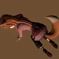 Anime Fox Girl Crawling With Pink Top Black Pants Fox Ears And Tail