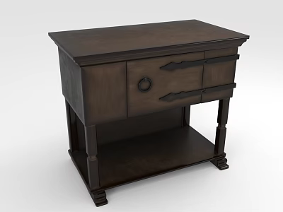 Dark Wooden Cabinet With Drawer And Lower Shelf Vintage Design 3d model