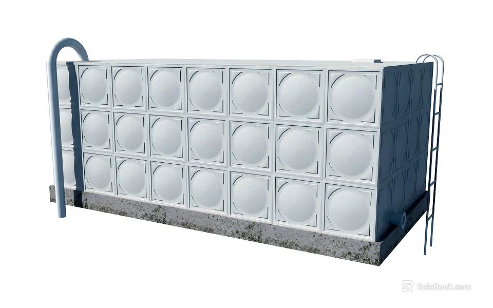 Industrial Water Storage Tank With White Panel Ladder And Pipeline Structure 3d model 