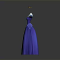 Blue Princess Style Long Sleeve Pleated Gown With Decorative Neckline