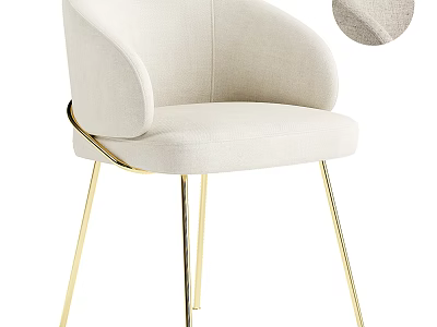 Modern Luxury Dining Chair With Beige Fabric Curved Armrest And Gold Metal Legs 3d model