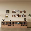 Stylish Wooden Bookcase With Shelves Decorative Photos Floor Lamp And Plant