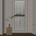 Modern Textured Wall Art With Green Plant And Wooden Side Table