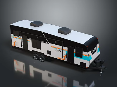 Modern LITE RV Trailer With White Black Orange Blue Accents And Roof Vents 3d model