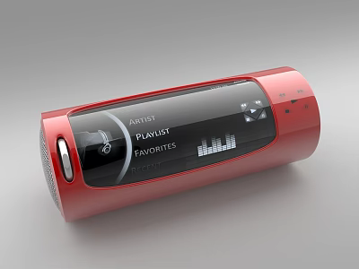 Red Cylindrical Portable Speaker Featuring Digital Screen Playlist Favorites And Artist Controls 3d model