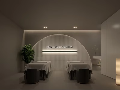 Therapeutic SPA Sauna Modern Interior With Massage Beds Green Plants And Soft Lighting 3d model