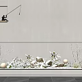 Indoor Landscape With Marble Backdrop Wall Light Fishing Silhouette Snowy Plants And Round Lamps