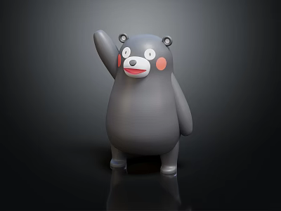 Gray Bear Stuffed Toy with Red Cheeks White Face Raised Arm Standing on Black Background 3d model