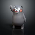 Gray Bear Stuffed Toy with Red Cheeks White Face Raised Arm Standing on Black Background