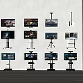 Multiple Modern Televisions Displayed With Various Stand Designs In Indoor Area 3d model