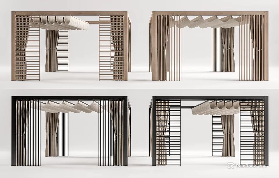 Modern Interior Partitions With Slatted Wooden And Metal Frame Designs for Home Decor 3d model 