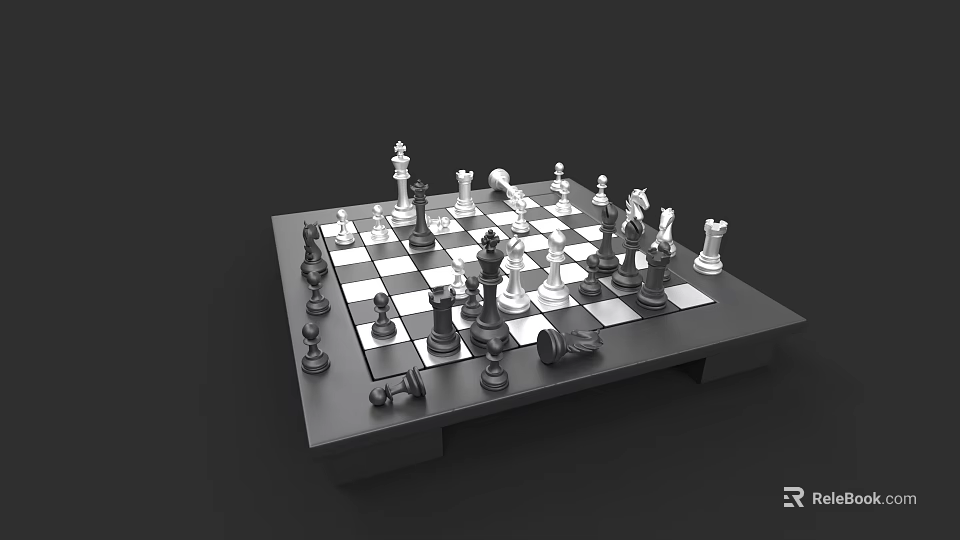 Standard Chessboard With Black And White Pieces Arranged In Game Setup 3d model 