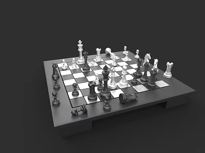 Standard Chessboard With Black And White Pieces Arranged In Game Setup 3d model