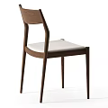 Modern Wooden Dining Chair With Arched Back Slim Legs And Light Fabric Seat