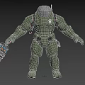 Green Mech Creature Character Holding Weapon In Sci Fi 3D Render Design 3d model
