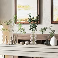 Vase with Green Plants on Console Table Ceramic Vases and Wall Art Decor