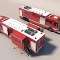 Red Fire Truck With Compartment Doors Ladder And Emergency Rescue Equipment