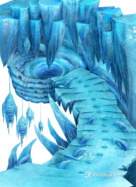 Cartoon Icy Cave Scene With Frozen Staircase And Hanging Icicles 3d model 